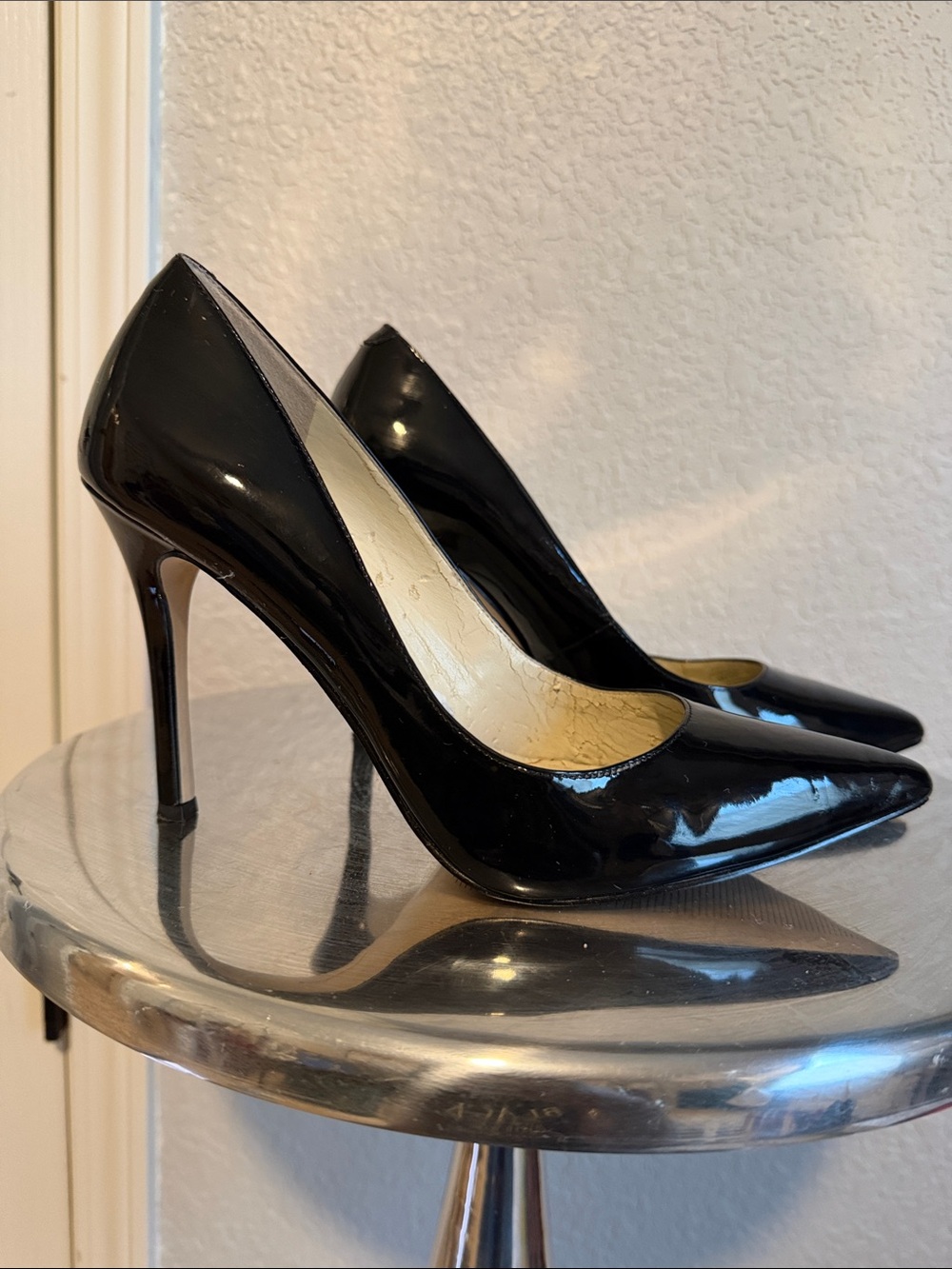 BCBGeneration Black Patent Pointed-Toe Stiletto Heels